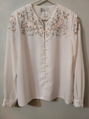 Kathy Che Timeless & Unique Embroired Flower Blouse Size 14!